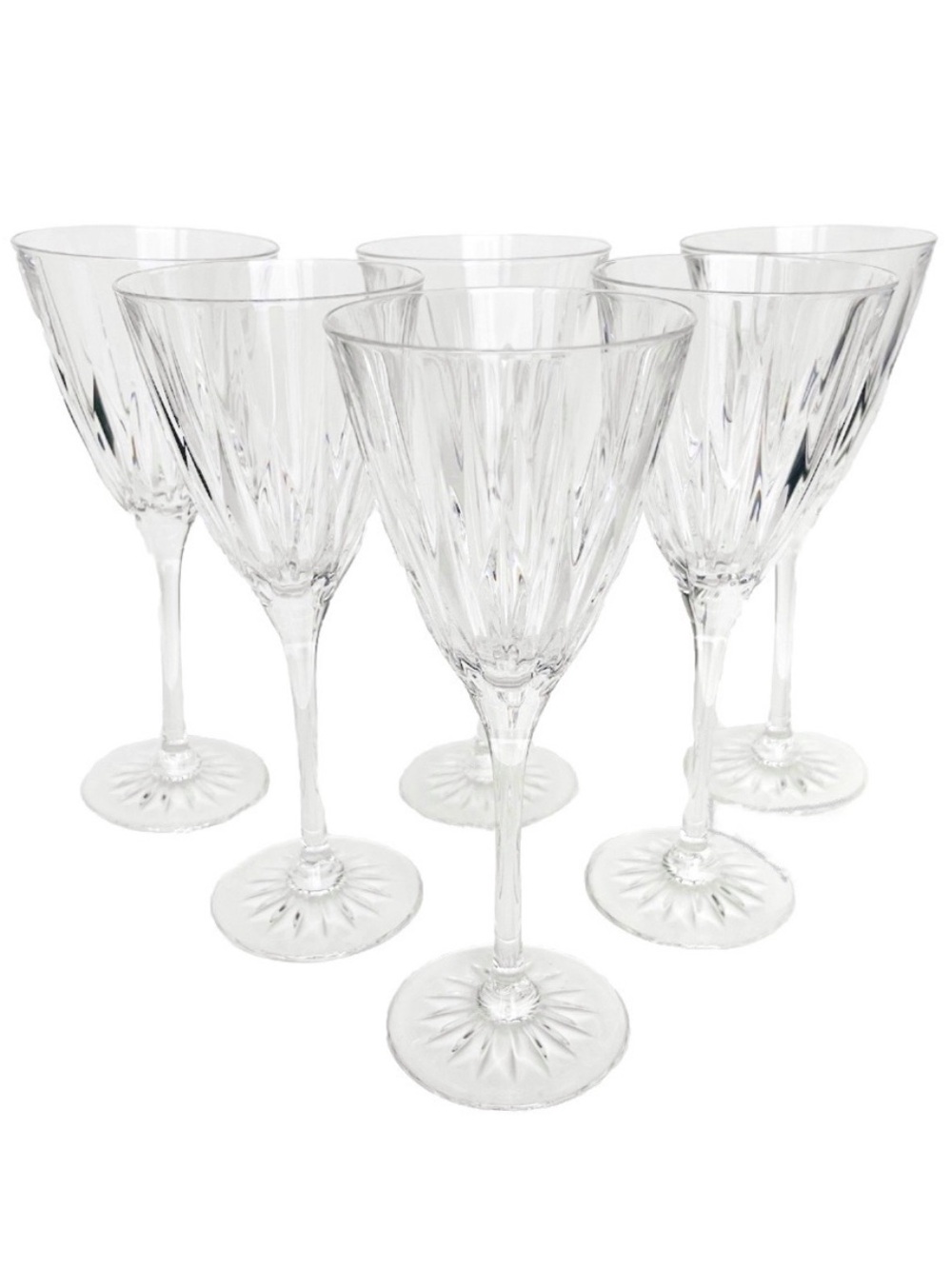 Vintage Crystal Wine Glasses Goblets Set of 6 Stemmed Clear Carved Fancy Dining